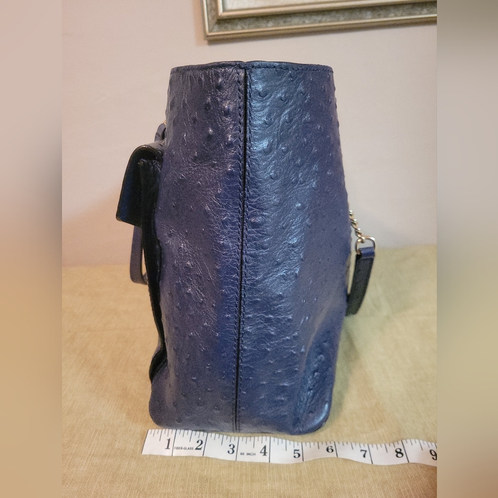 Kate ♠️ Spade La Vita Blue Ostrich Leather Women's Tote Bag - Picture 13 of 13